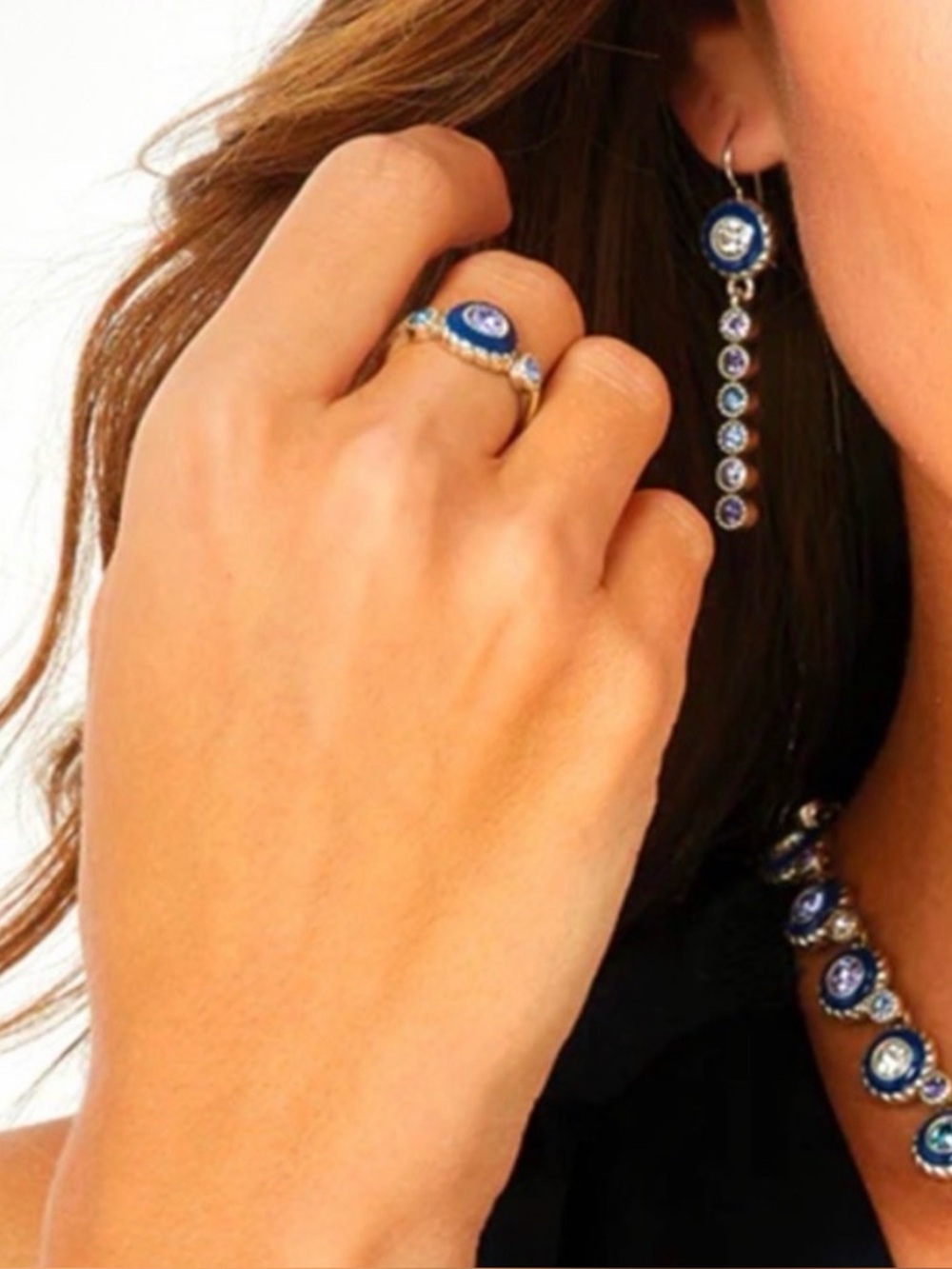 🩵BRIGHTON ECLIPSE HALO TANZANITE PURPLE BLUE SWAROVSKI CRYST SLVR VG+ SZ 7 RING!